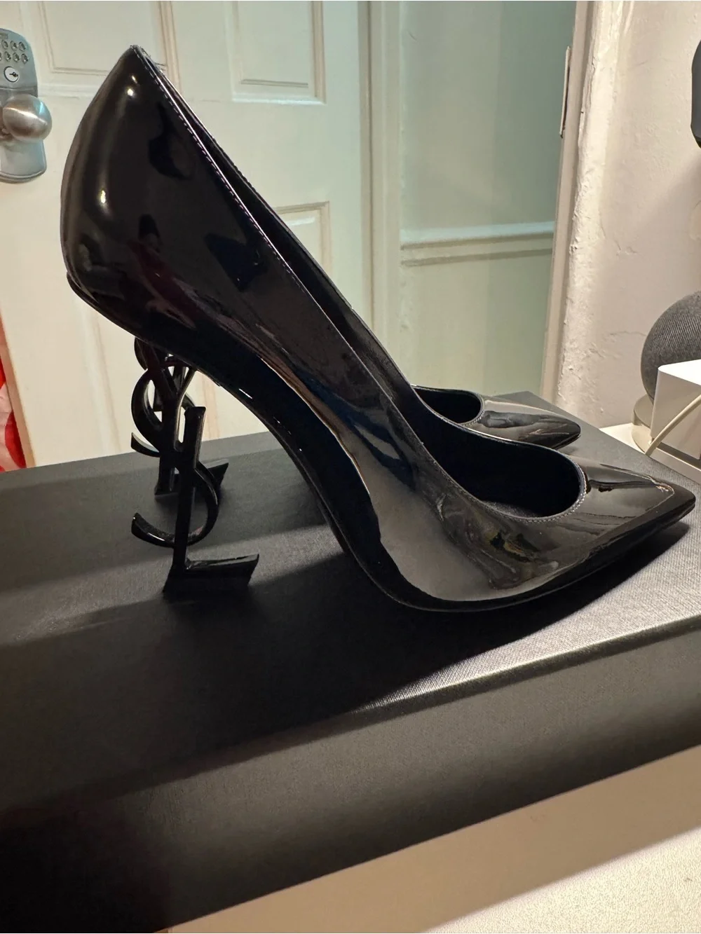 Saint Laurent Black Patent Pointed-Toe Stiletto Pumps - Picture 4 of 7